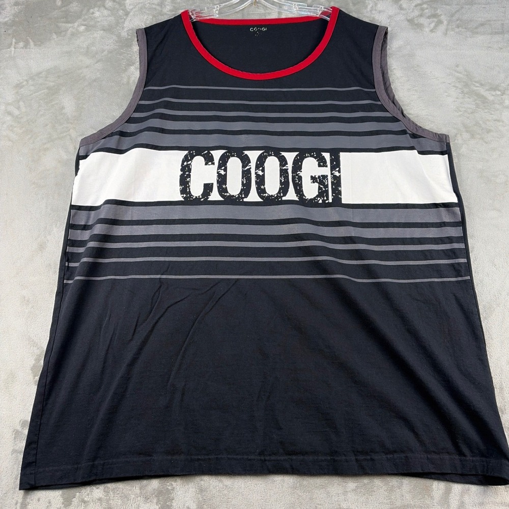 Coogi Tank Top Mens 4XL Black Striped Distressed Logo